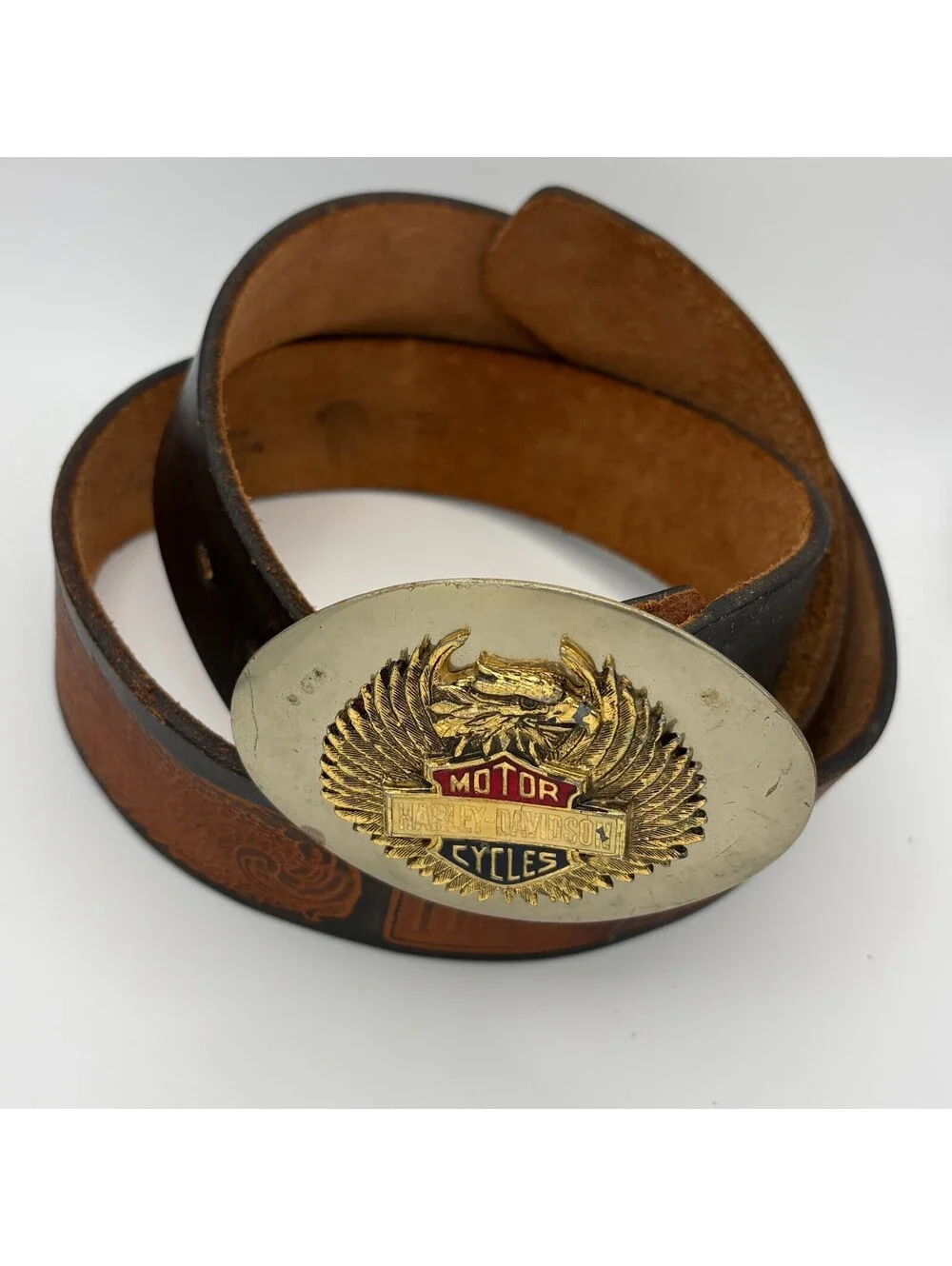 Vintage Harley-Davidson Leather Belt with Eagle Buckle